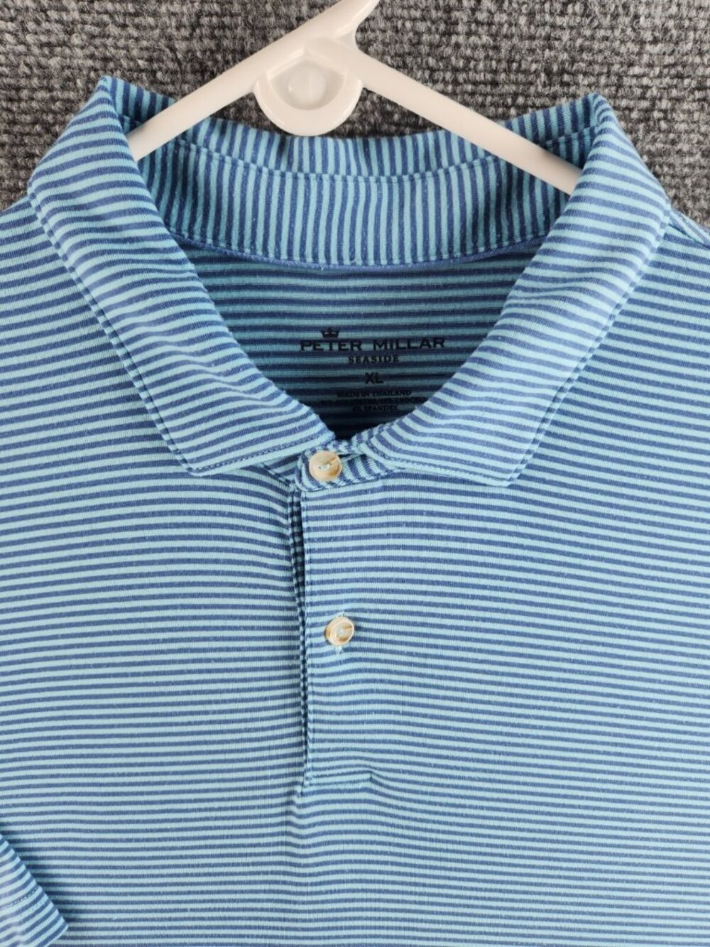 Peter Millar Seaside Polo Shirt Striped Blue XL Stretch Golf Short Sleeve Adult